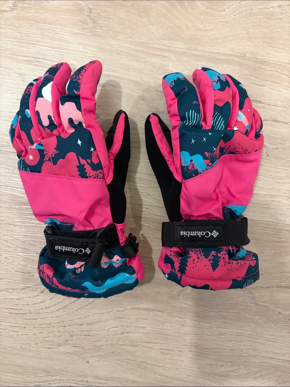 Columbia Pink & Teal Patterned Kids Winter Gloves